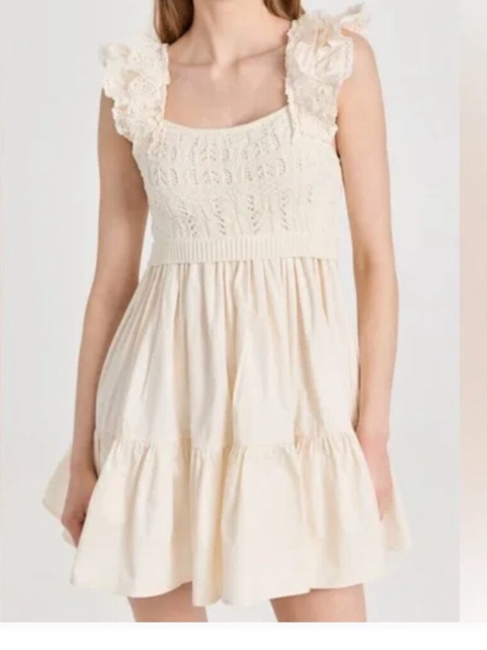 En Saison Cream Knit Bodice Ruffled Strap Girls' Dress